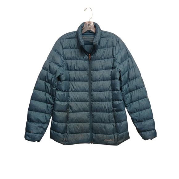 Eddie Bauer EB650 DOWN Puffer Cirrus Jacket Packable Women Sz L Teal Blue Gorp - Picture 1 of 14